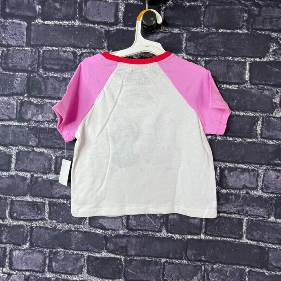 Disney Small 6/7 Stitch Raglan Cropped Graphic T-shirt White pink - Picture 6 of 6